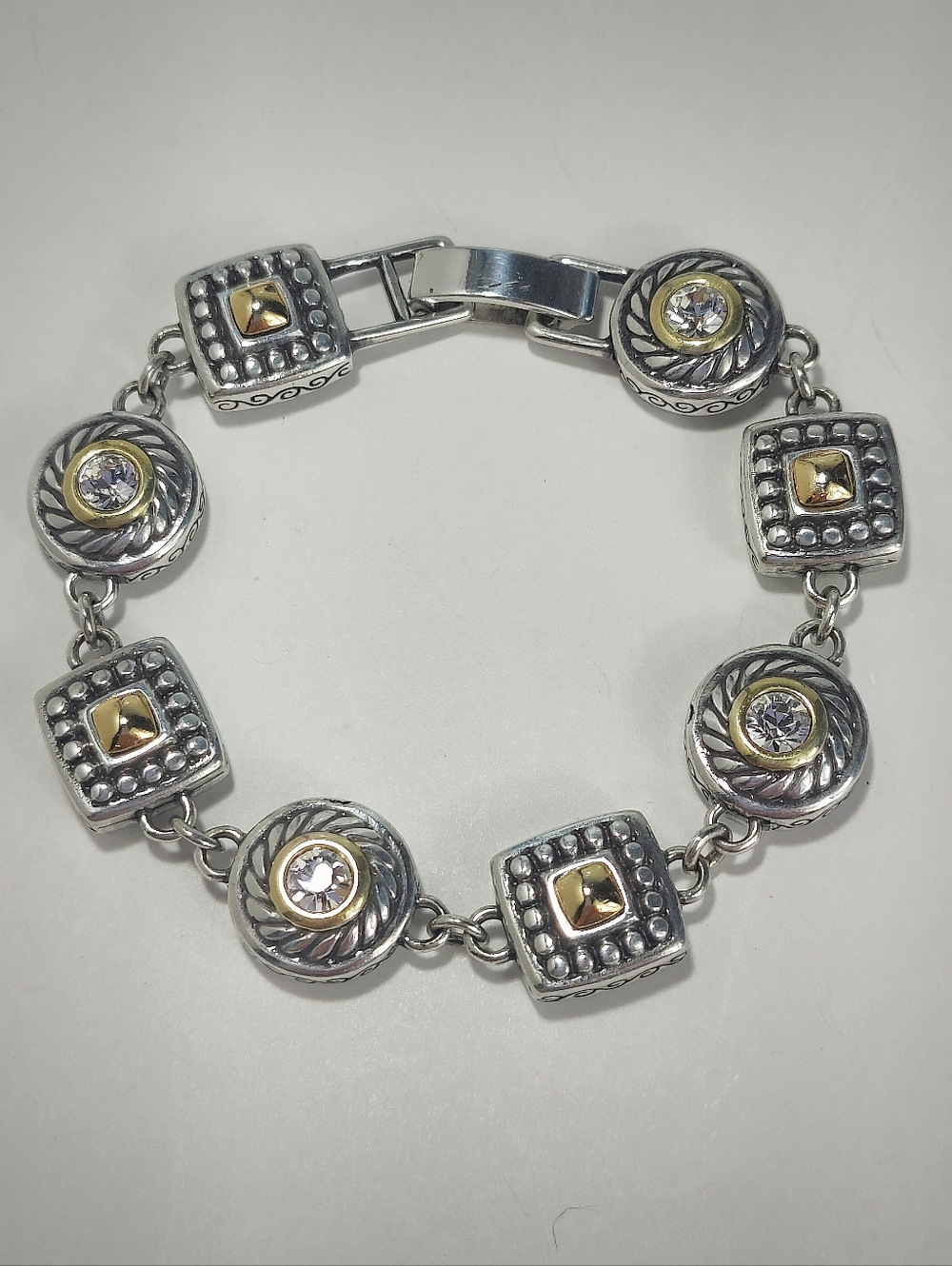 Brighton Heiress Reversible Bracelet 7.5” Silver Gold Crystal Heart Link